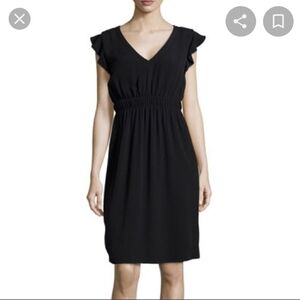 𝅺KATE Spade LBD Black Crepe Flutter Sleeve Midi Dress 0